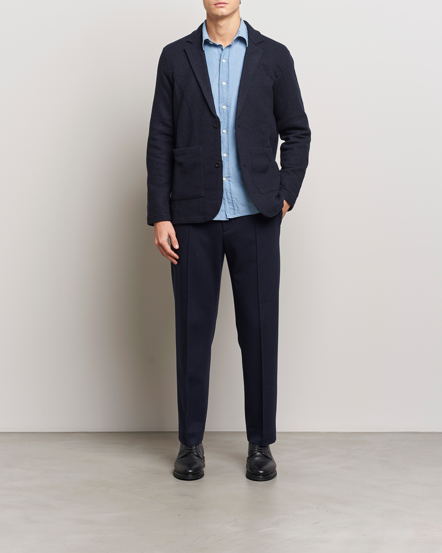 Herre | Dressjakker | NN07 | Boiled Wool Knitted Blazer Navy Blue