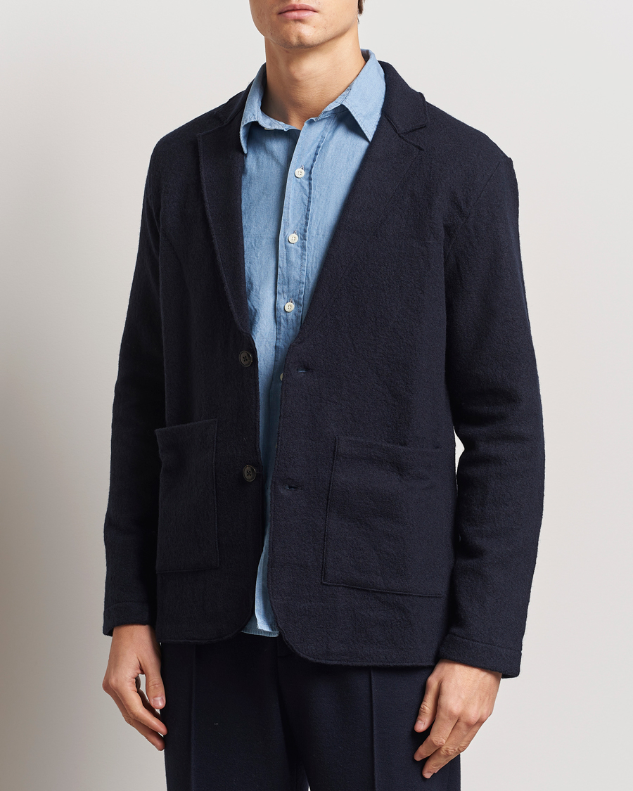 Herre | Dressjakker | NN07 | Boiled Wool Knitted Blazer Navy Blue