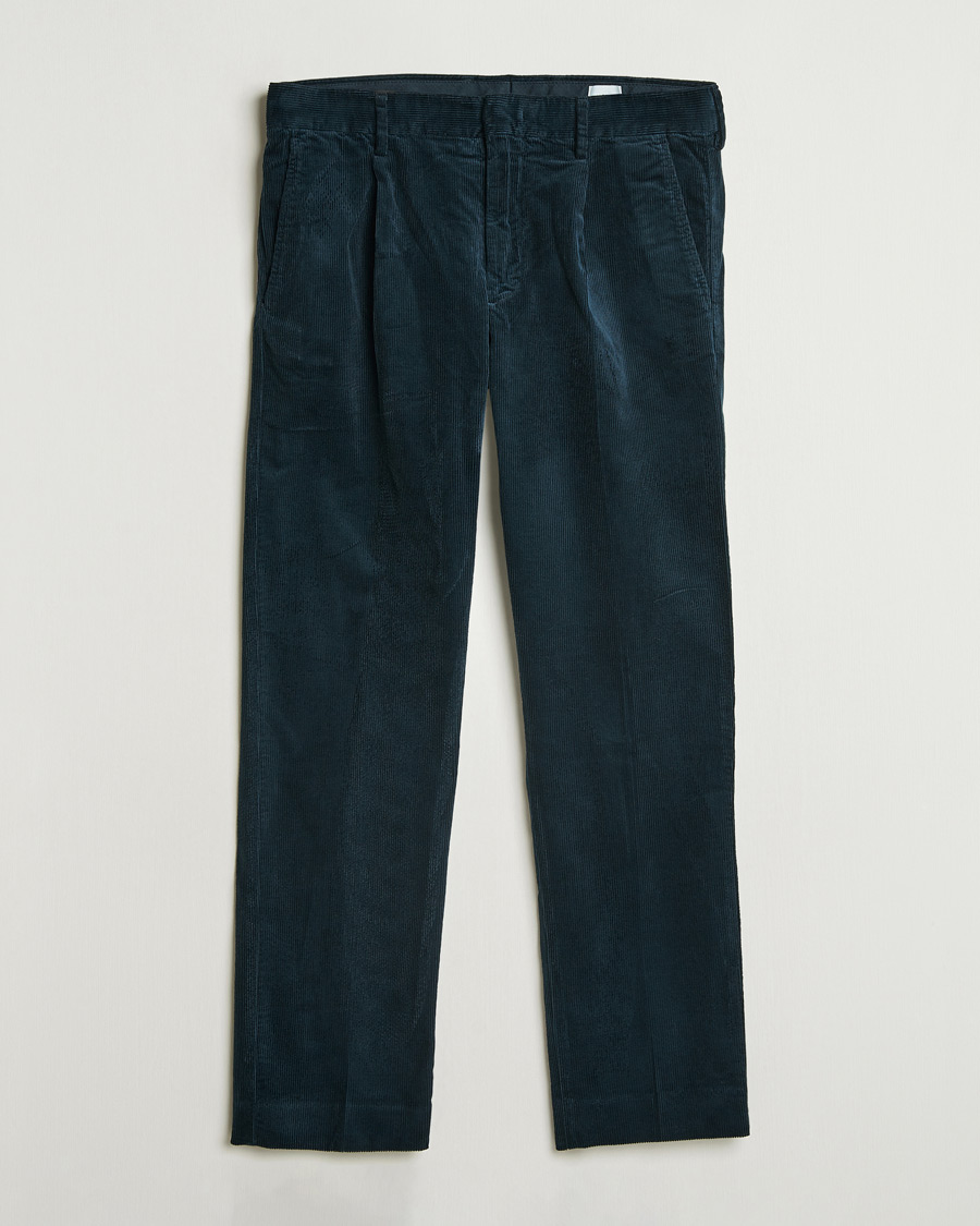 Herre | Bukser | NN07 | Bill Pleated Corduroy Pants Navy Blue