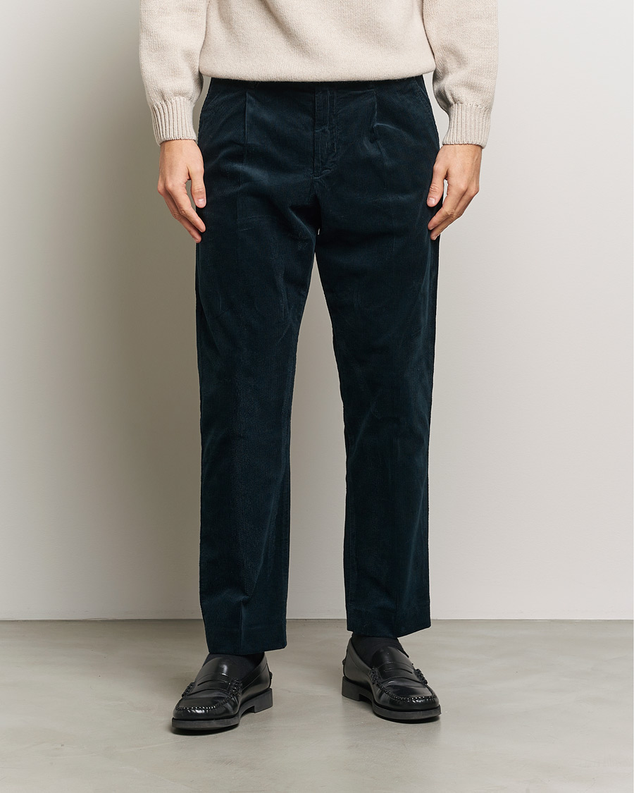 Herre | Bukser | NN07 | Bill Pleated Corduroy Pants Navy Blue