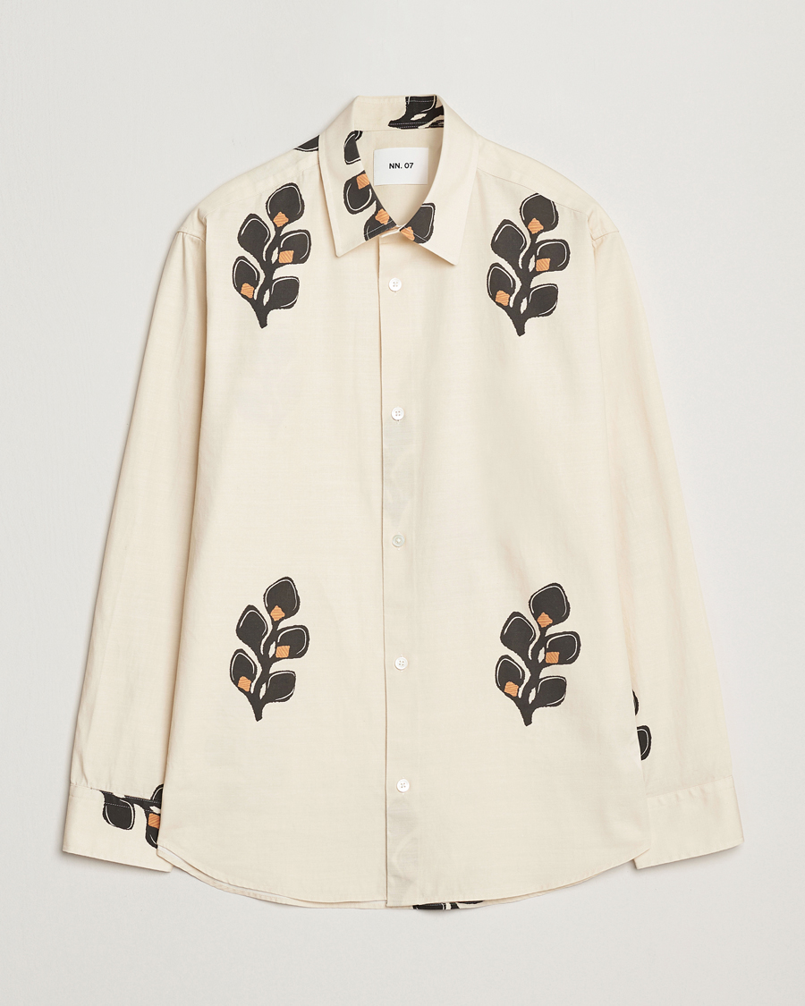Herre | Skjorter | NN07 | Freddy Printed Cotton/Lyocell Shirt Ivory