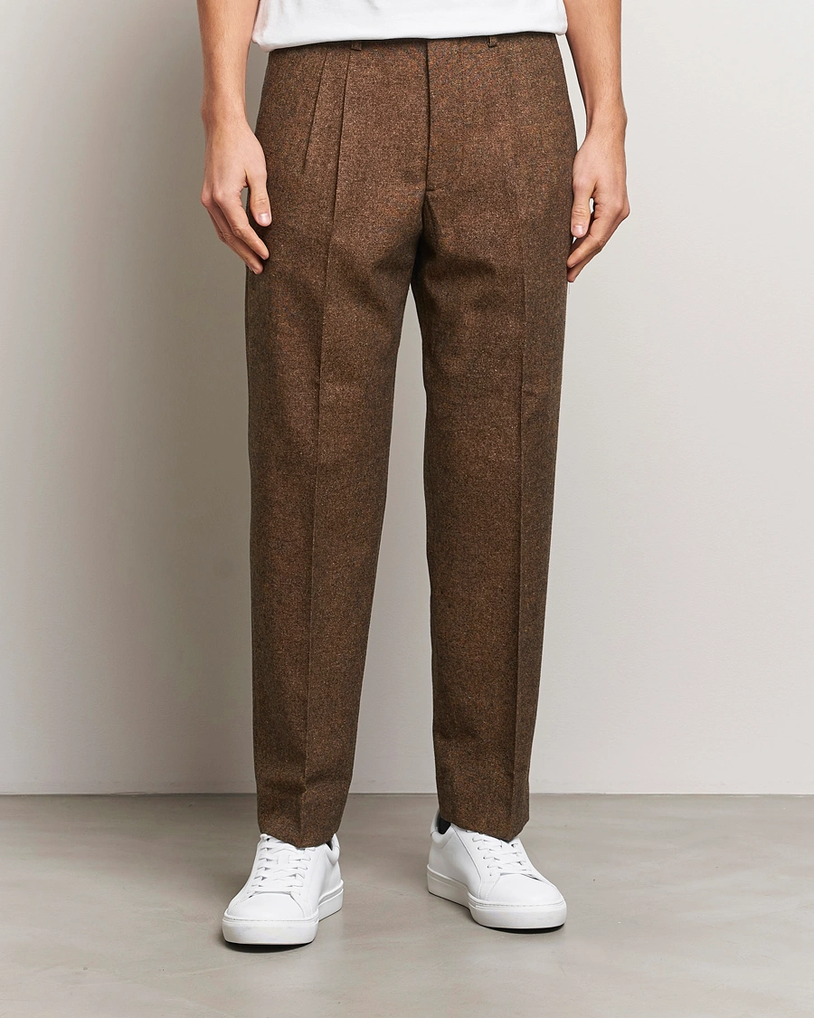 Herre | Bukser | NN07 | Fritz Wool Pleated Trousers Orange Brown
