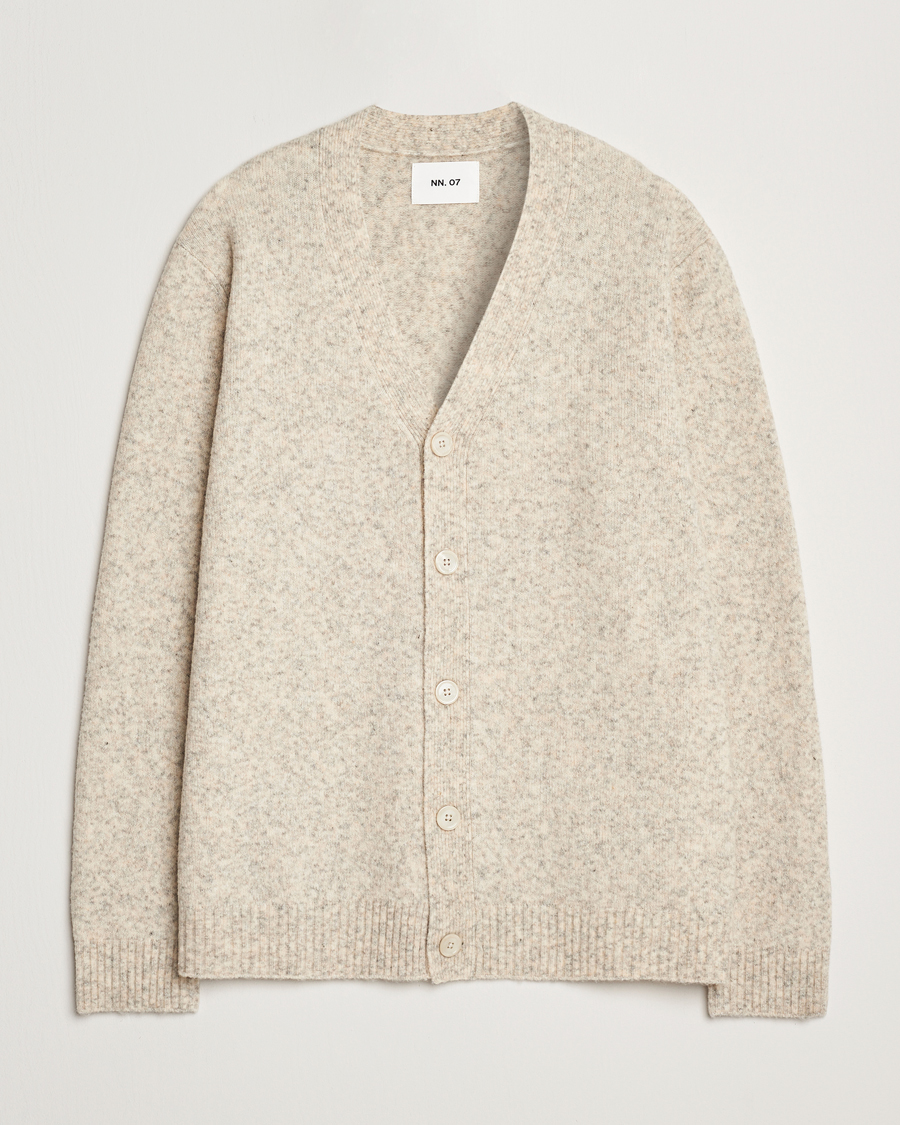 Herre | Gensere | NN07 | John Wool Knitted Cardigan White Peppar