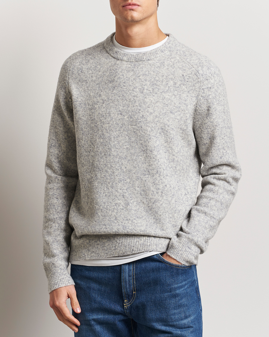 Herre | Gensere | NN07 | John Wool Knitted Sweater Medium Grey Melange
