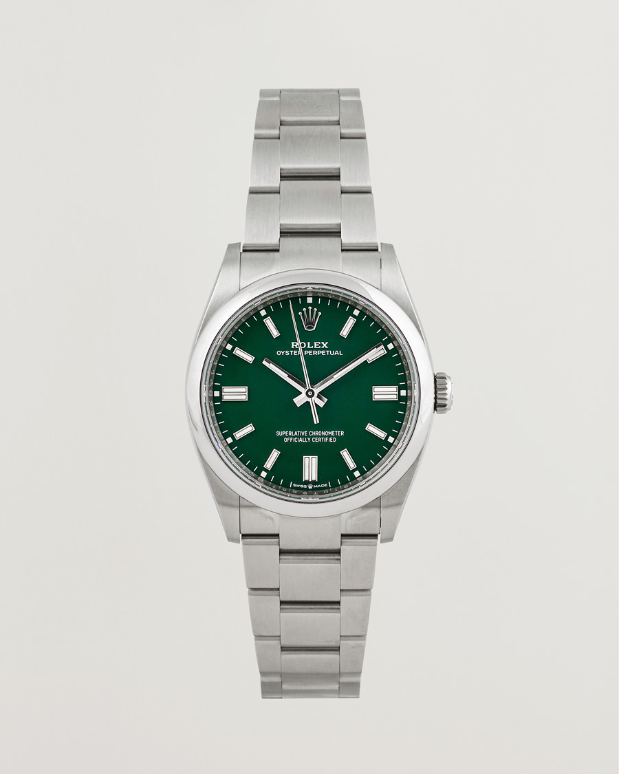 Herre | Rolex Pre-Owned Oyster Perpetual 36 126000 Steel Green Silver | Rolex Pre-Owned | Oyster Perpetual 36 126000 Steel Green Silver