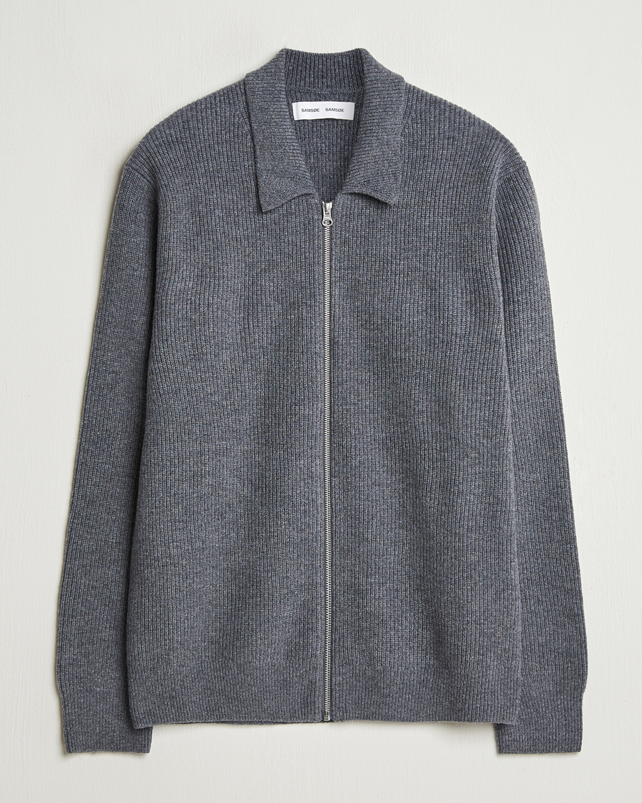 Herre | Gensere | Samsøe Samsøe | Saisaks Merino Rib Knitted Full Zip Charcoal