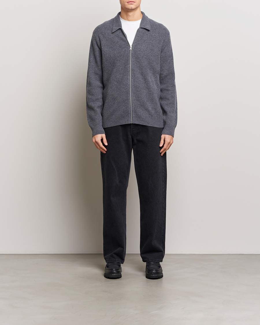 Herre | Gensere | Samsøe Samsøe | Saisaks Merino Rib Knitted Full Zip Charcoal