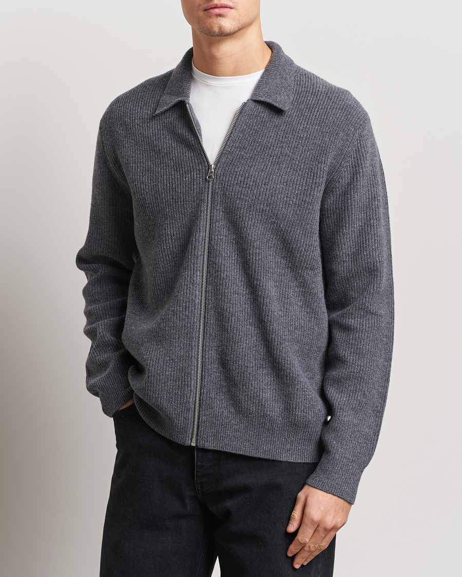 Herre | Gensere | Samsøe Samsøe | Saisaks Merino Rib Knitted Full Zip Charcoal