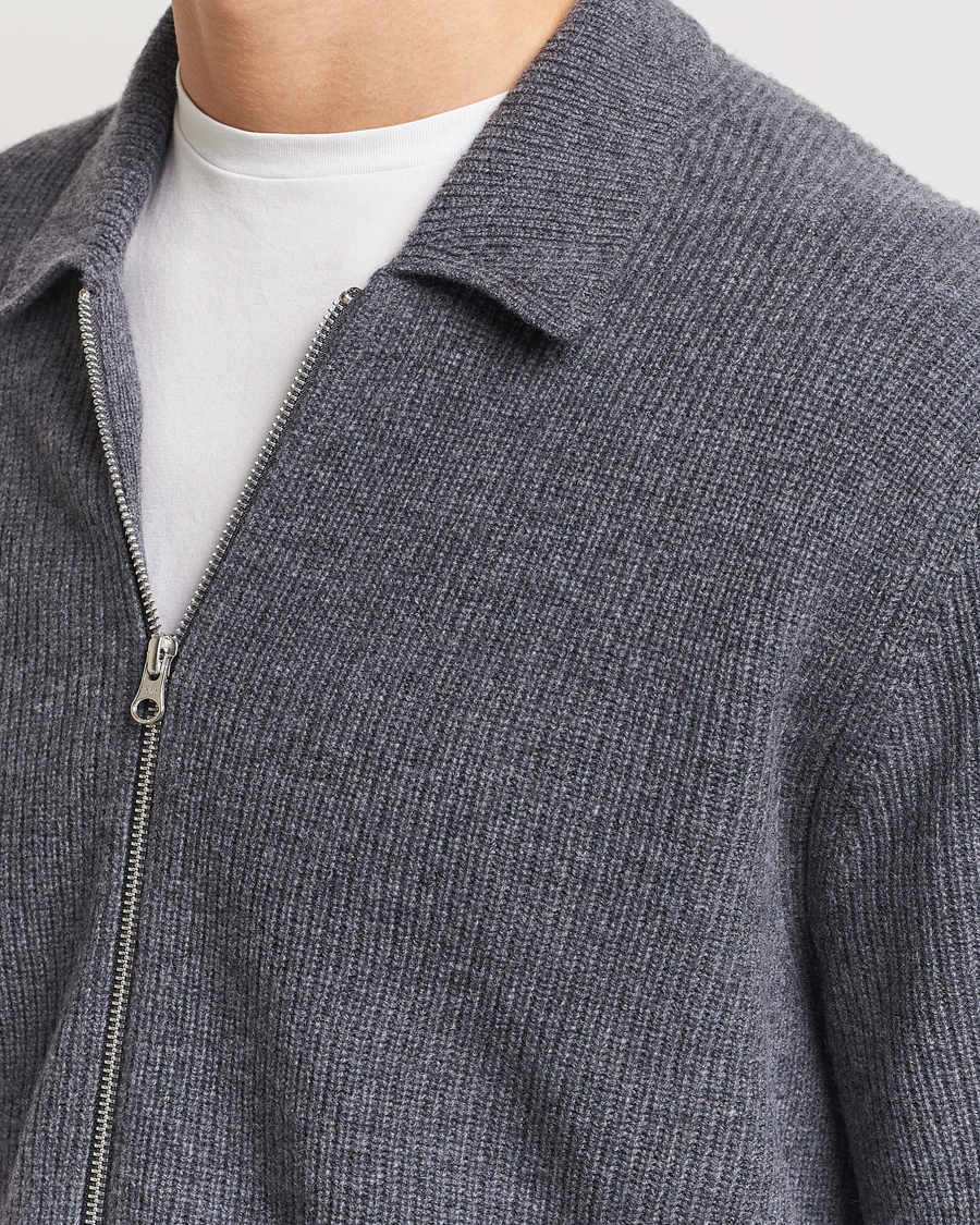 Herre | Gensere | Samsøe Samsøe | Saisaks Merino Rib Knitted Full Zip Charcoal