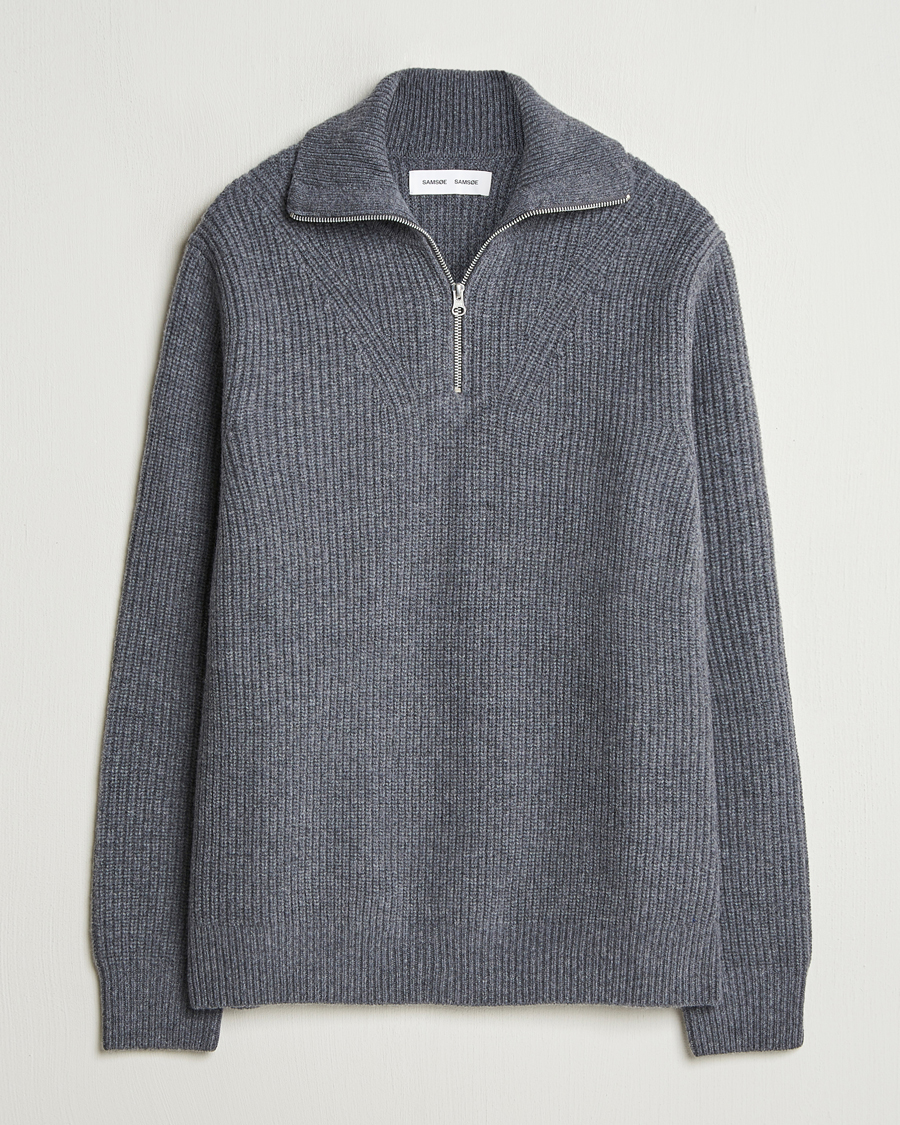 Herre | Gensere | Samsøe Samsøe | Jacks Merino Rib Knitted Half Zip Charcoal