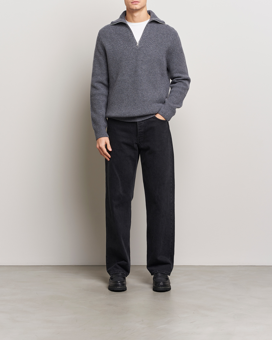 Herre | Gensere | Samsøe Samsøe | Jacks Merino Rib Knitted Half Zip Charcoal