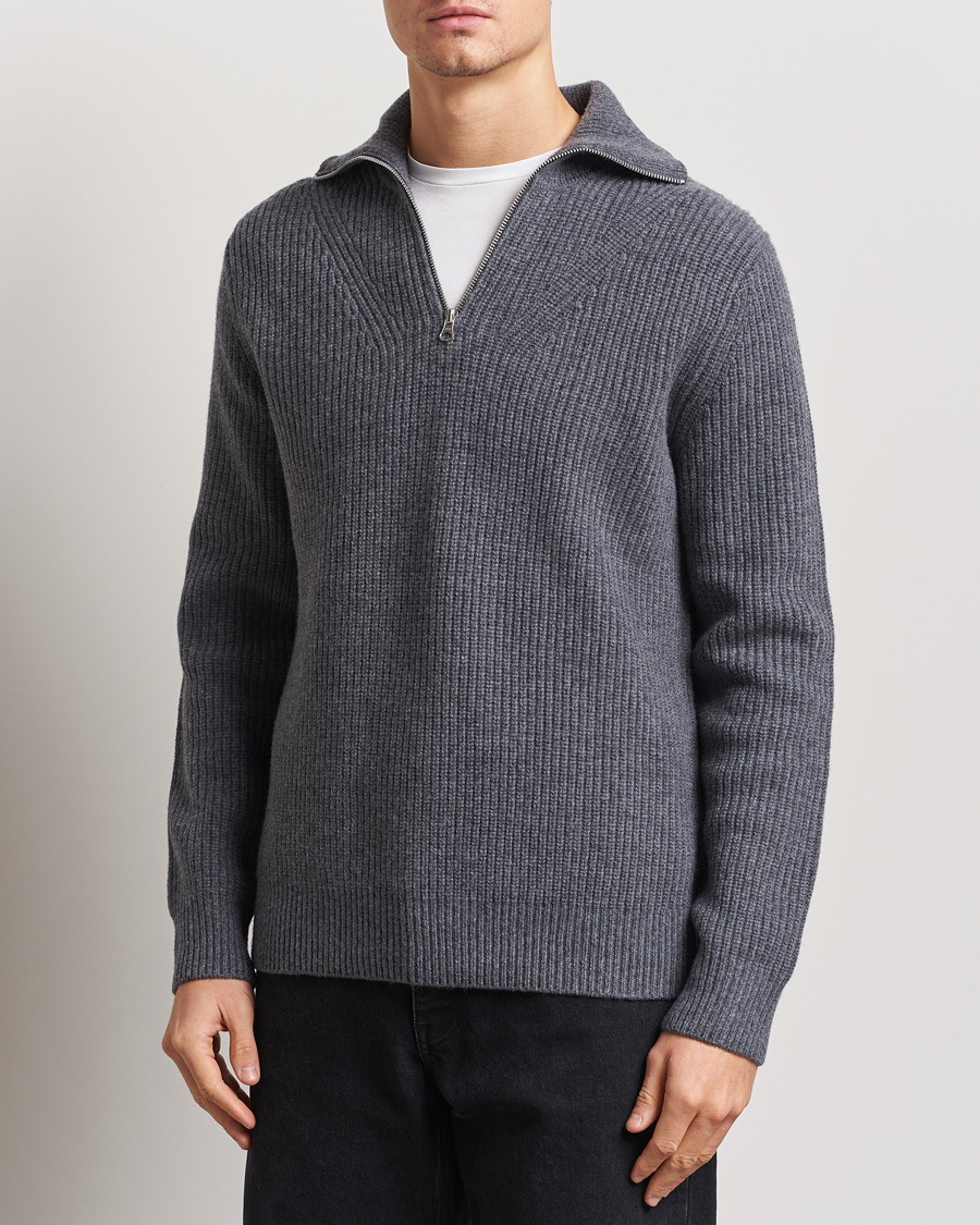 Herre | Gensere | Samsøe Samsøe | Jacks Merino Rib Knitted Half Zip Charcoal