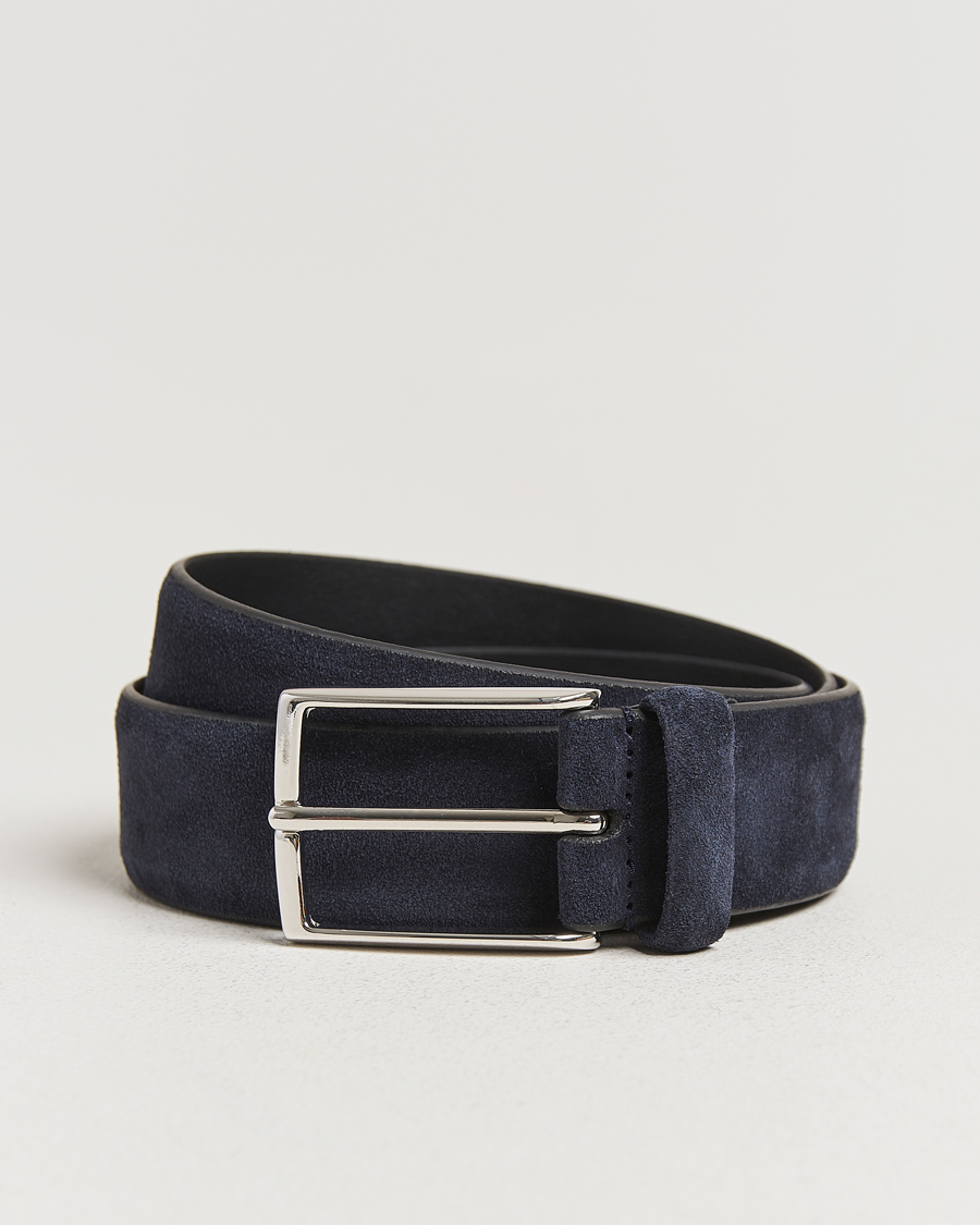 Herre | Belter | Anderson's | Calf Suede 3,5 cm Belt Navy