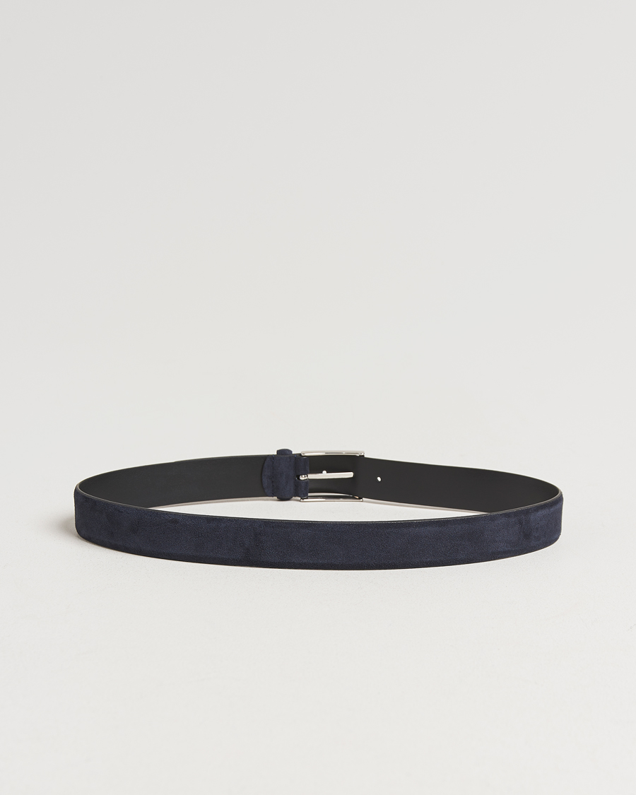 Herre | Belter | Anderson's | Calf Suede 3,5 cm Belt Navy