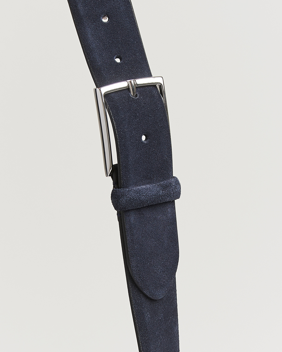 Herre | Belter | Anderson's | Calf Suede 3,5 cm Belt Navy