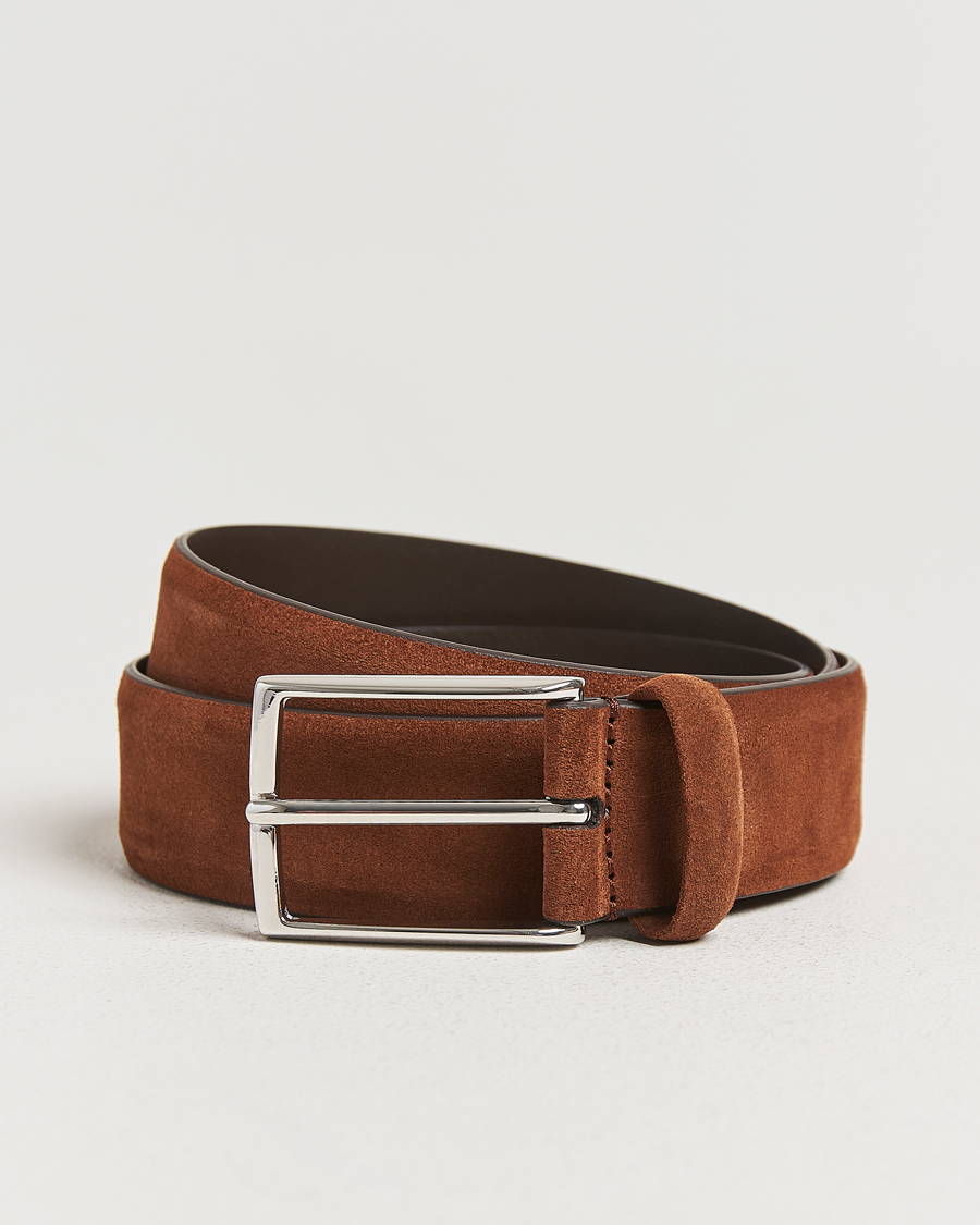 Herre | Belter | Anderson's | Calf Suede 3,5 cm Belt Tobacco