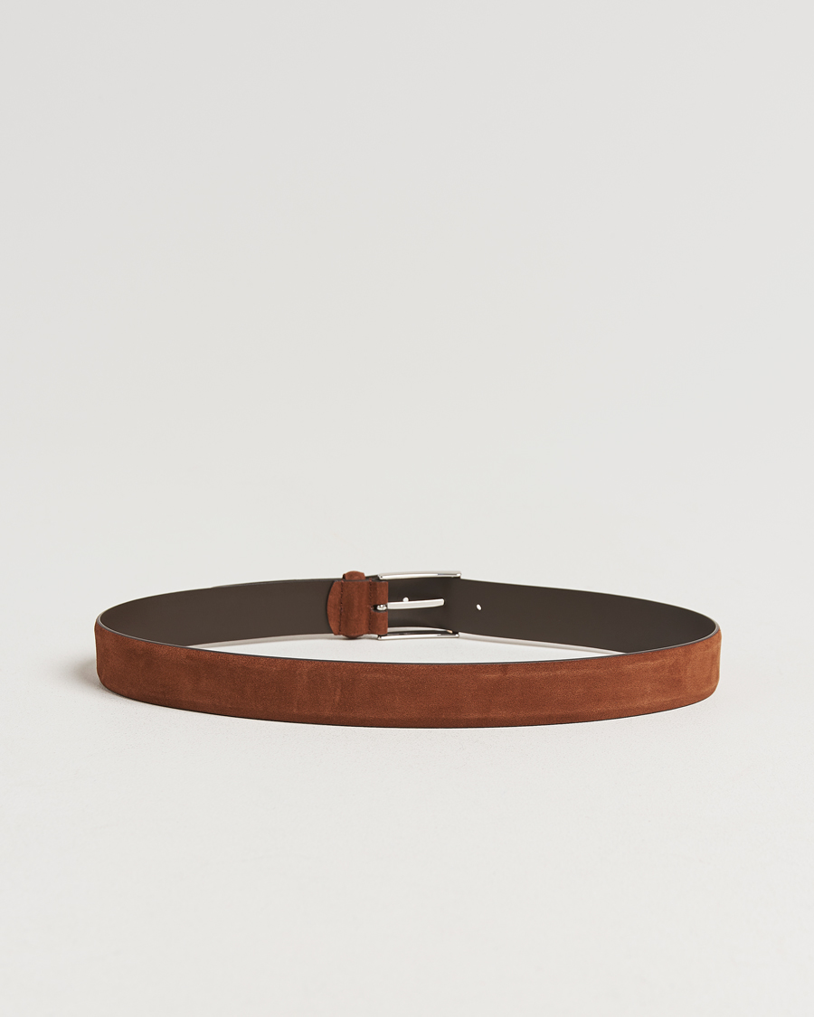 Herre | Belter | Anderson's | Calf Suede 3,5 cm Belt Tobacco