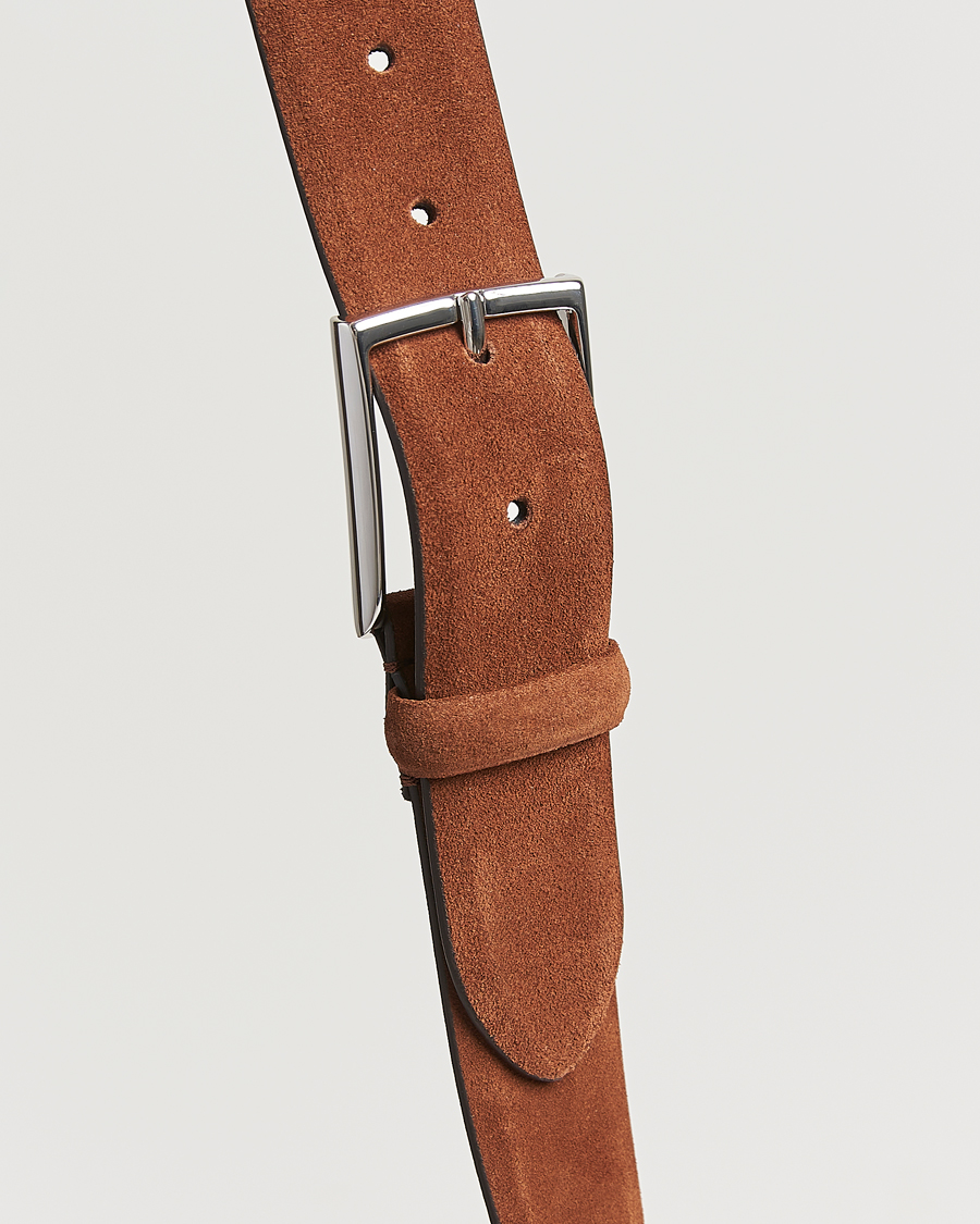 Herre | Belter | Anderson's | Calf Suede 3,5 cm Belt Tobacco