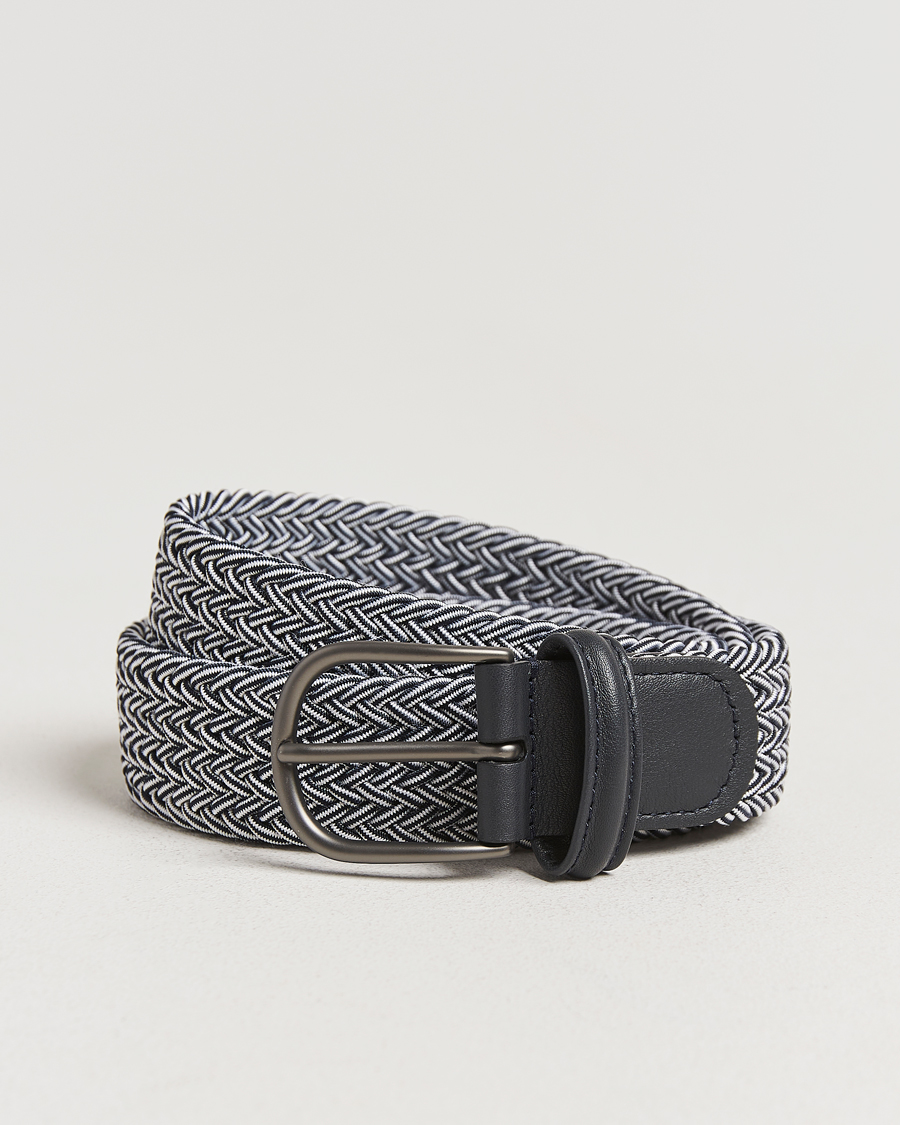 Herre | Belter | Anderson's | Stretch Woven 3,5 cm Belt Navy/White