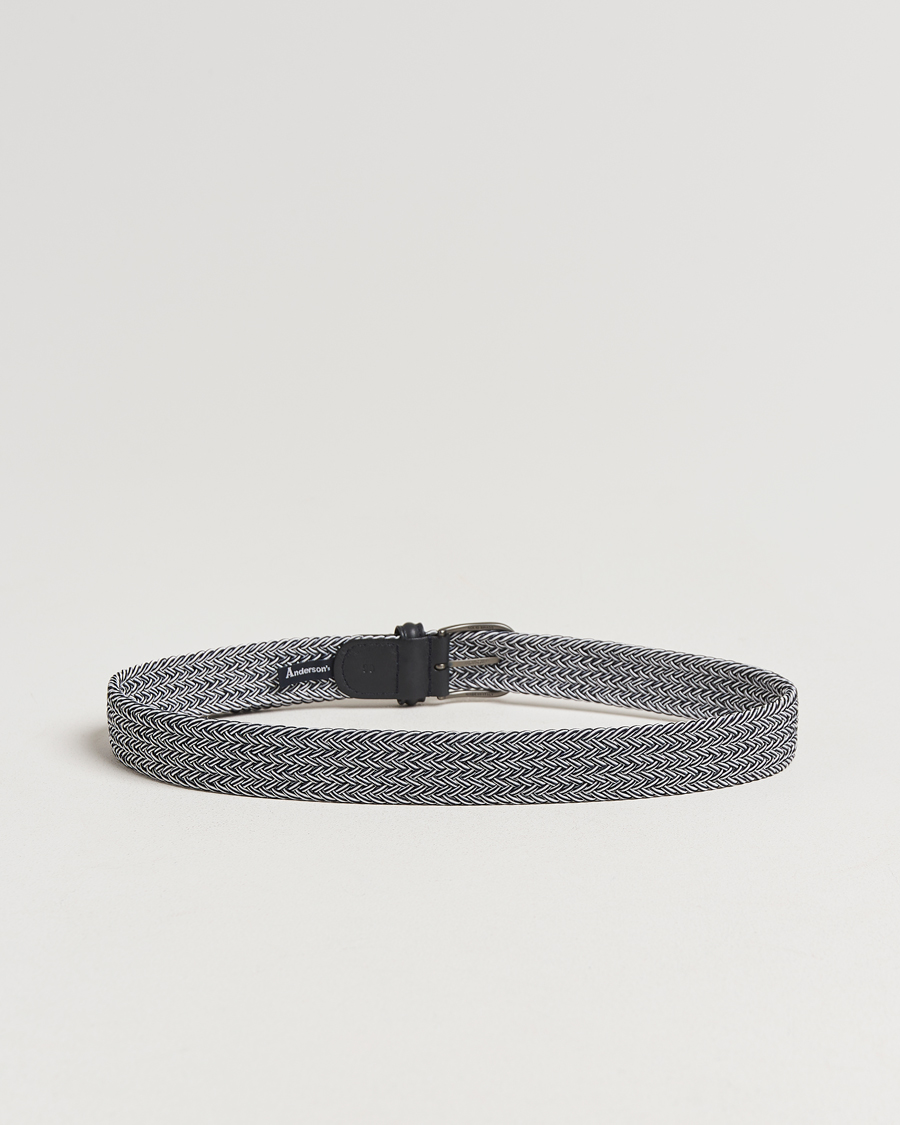 Herre | Belter | Anderson's | Stretch Woven 3,5 cm Belt Navy/White
