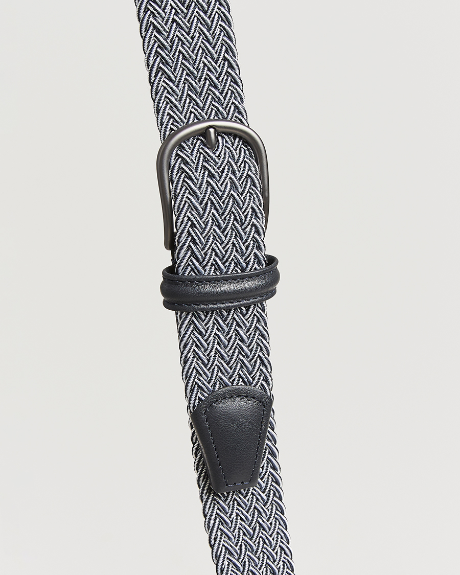 Herre | Belter | Anderson's | Stretch Woven 3,5 cm Belt Navy/White
