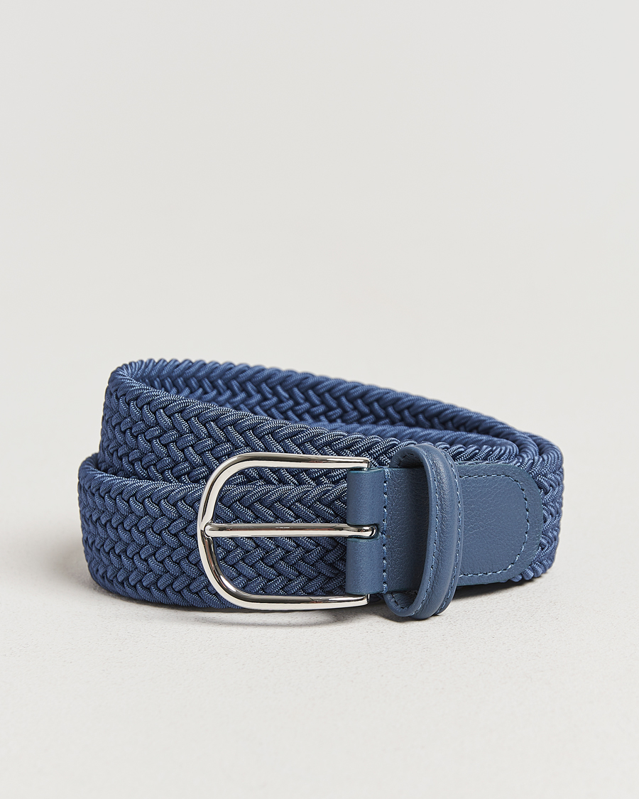 Herre | Belter | Anderson's | Stretch Woven 3,5 cm Belt Air Force Blue