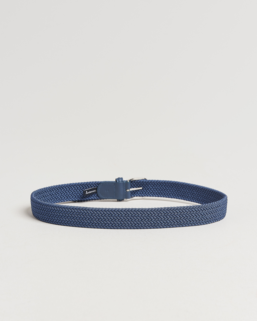 Herre | Belter | Anderson's | Stretch Woven 3,5 cm Belt Air Force Blue