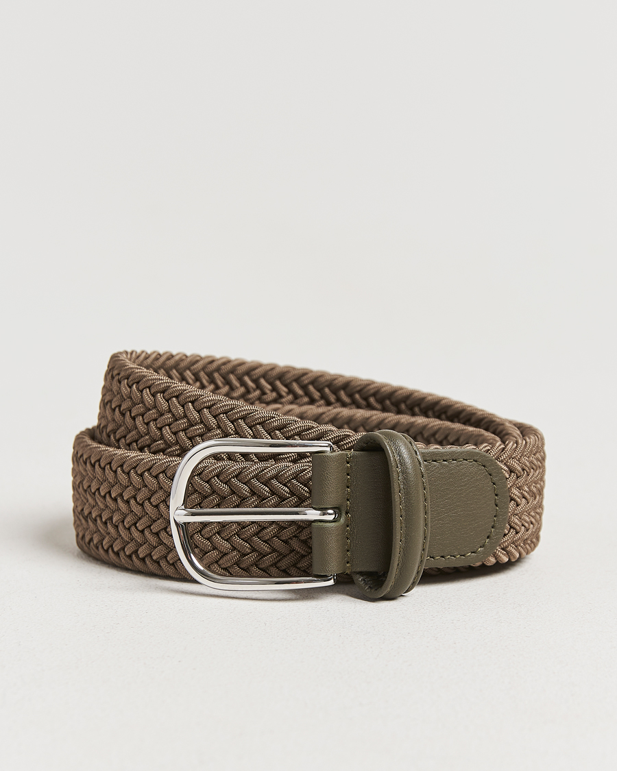 Herre | Belter | Anderson's | Stretch Woven 3,5 cm Belt Khaki