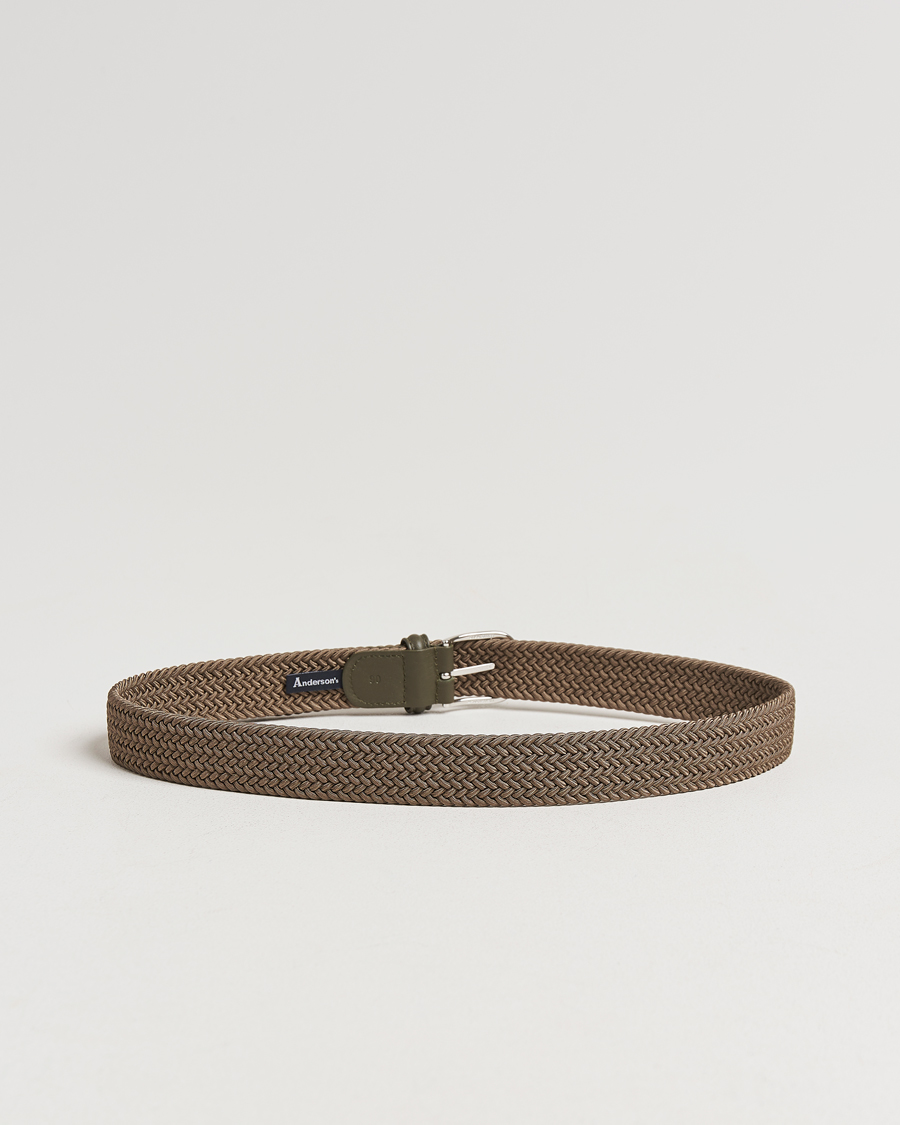 Herre | Belter | Anderson's | Stretch Woven 3,5 cm Belt Khaki