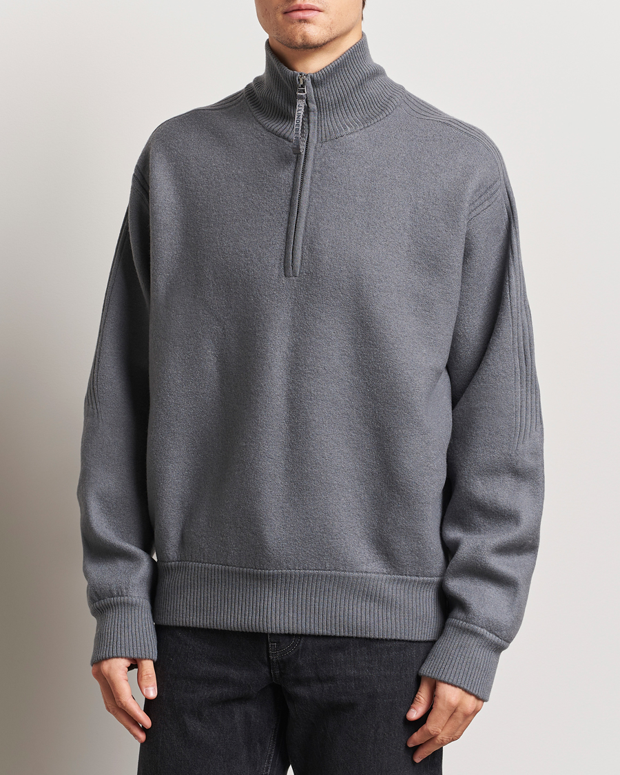 Herre | Gensere | J.Lindeberg | Bon Boiled Wool Quarter Zip Lava Smoke