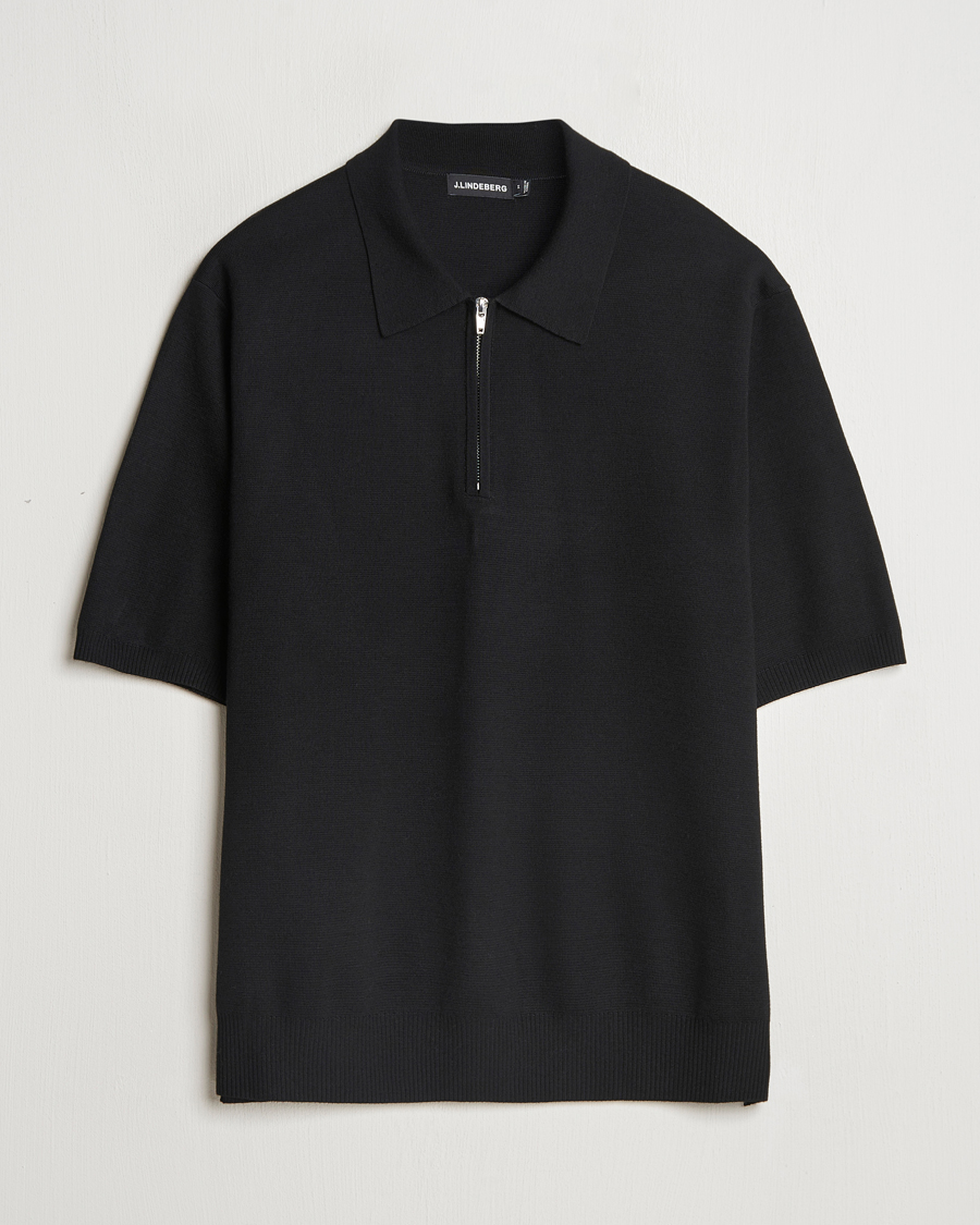 Herre | Gensere | J.Lindeberg | Tyler Quarter Zip Knit Polo Black