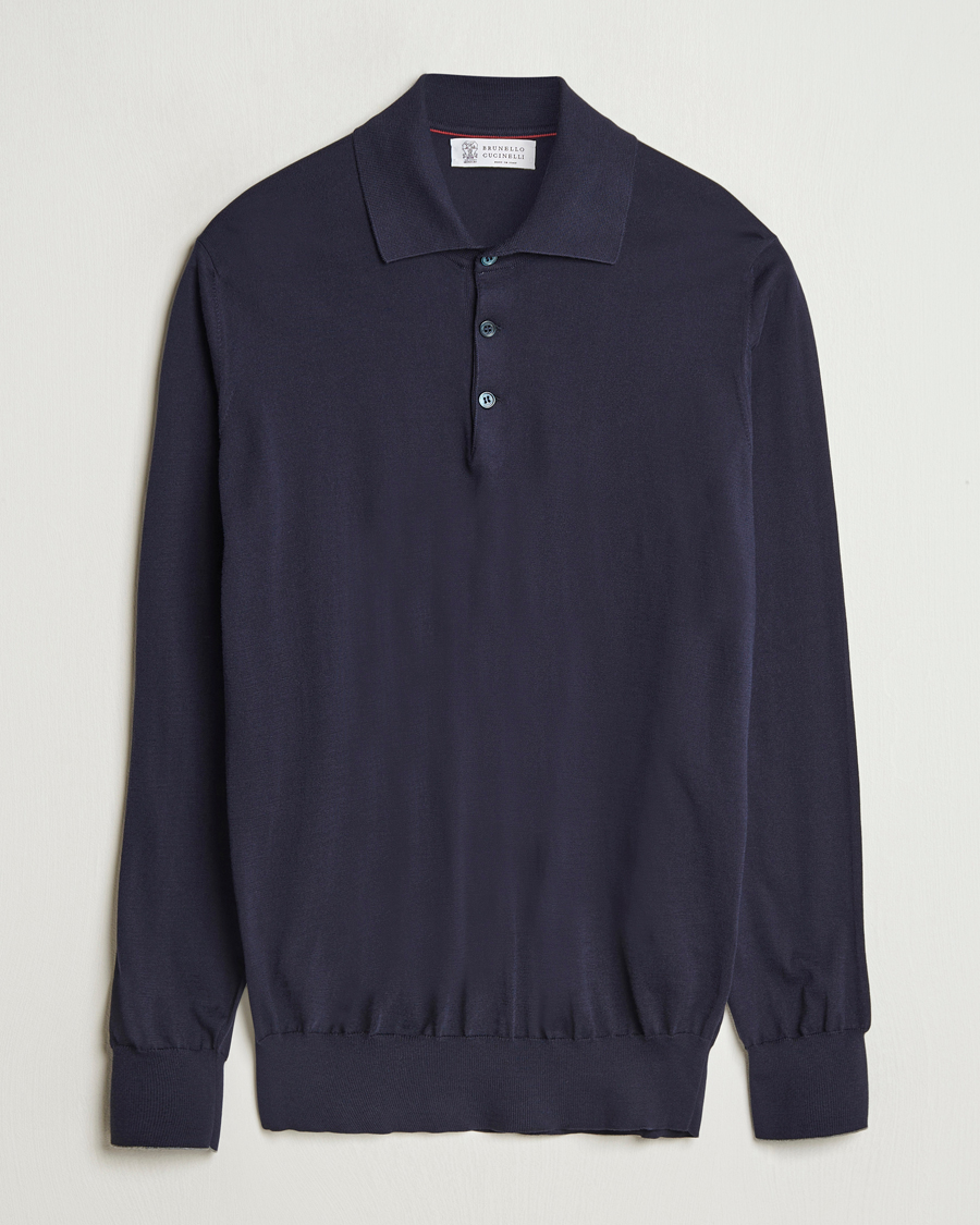 Herre | Gensere | Brunello Cucinelli | Long Sleeve Polo Navy
