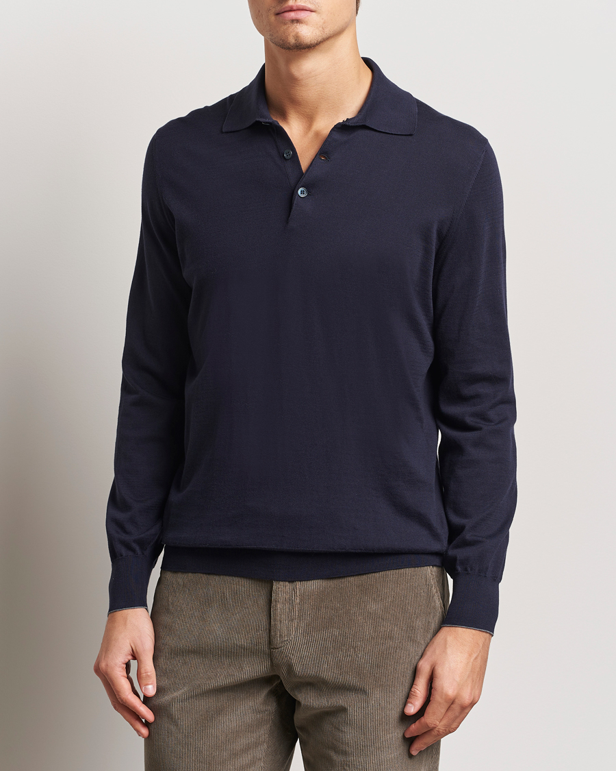 Herre | Gensere | Brunello Cucinelli | Long Sleeve Polo Navy