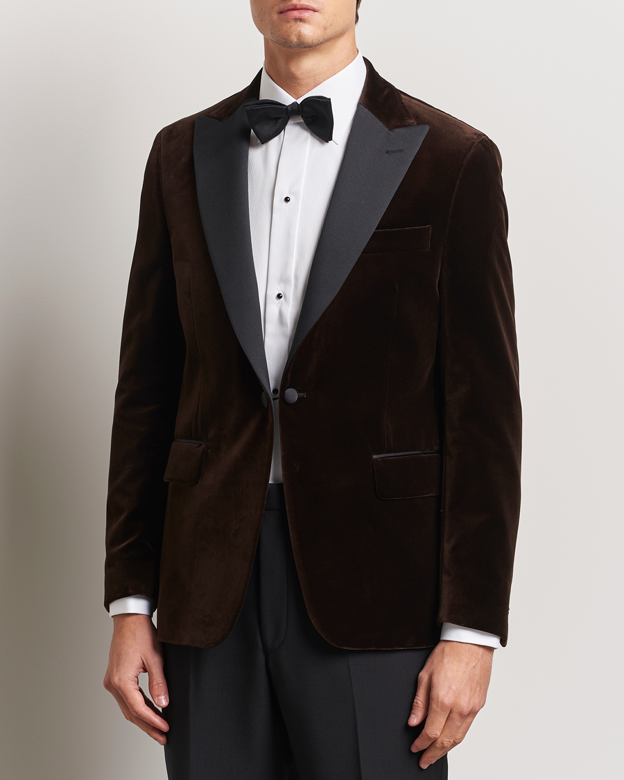 Herre | Dressjakker | Oscar Jacobson | Frampton Velvet Tuxedo Blazer Brown