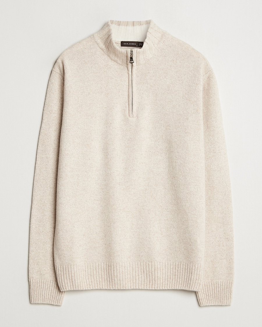 Herre | Gensere | Oscar Jacobson | Paul Wool/Cashmere Melange Half Zip Beige