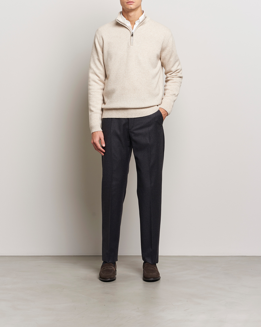 Herre | Gensere | Oscar Jacobson | Paul Wool/Cashmere Melange Half Zip Beige