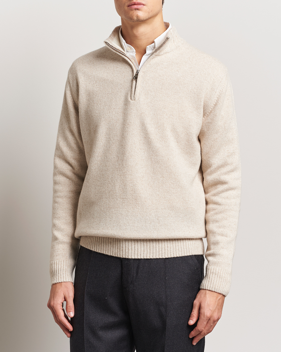 Herre | Gensere | Oscar Jacobson | Paul Wool/Cashmere Melange Half Zip Beige