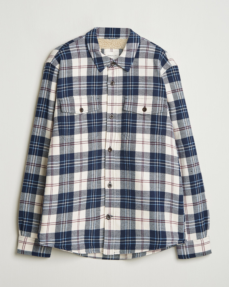 Herre | Skjorter | GANT | Flannel Lined Checked Overshirt Evening Blue