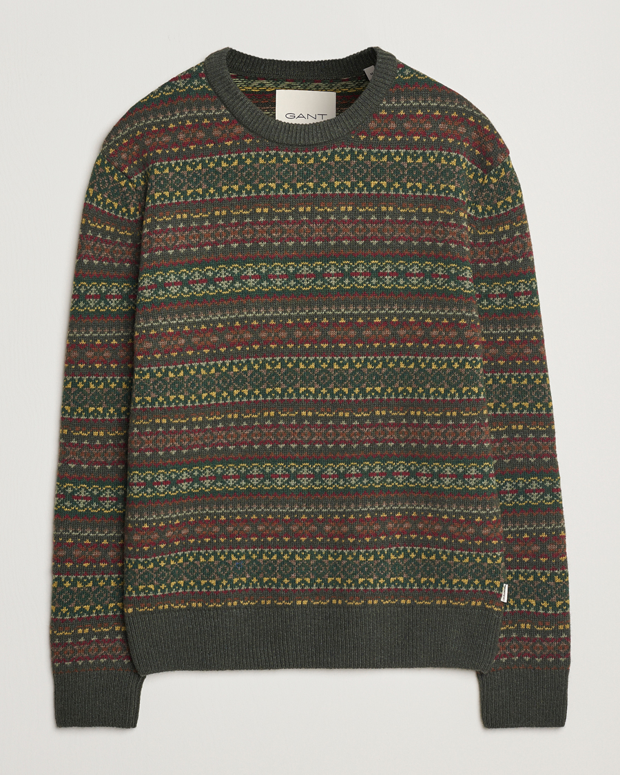 Herre | Gensere | GANT | Wool Fairisle Crew Neck Sweater Deepest Green