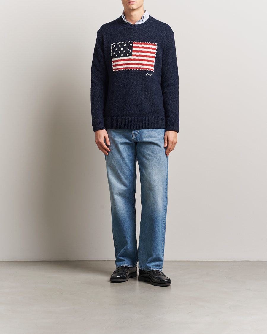 Herre | Gensere | GANT | Knitted Flag Sweater Evening Blue