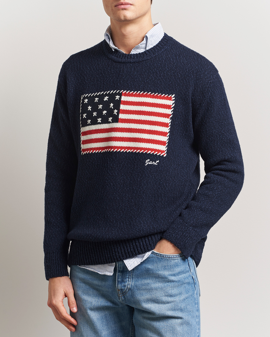 Herre | Gensere | GANT | Knitted Flag Sweater Evening Blue