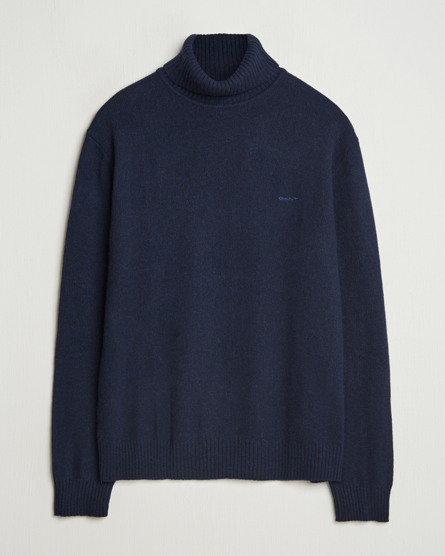 Herre | Gensere | GANT | Knitted Wool Turtleneck Evening Blue