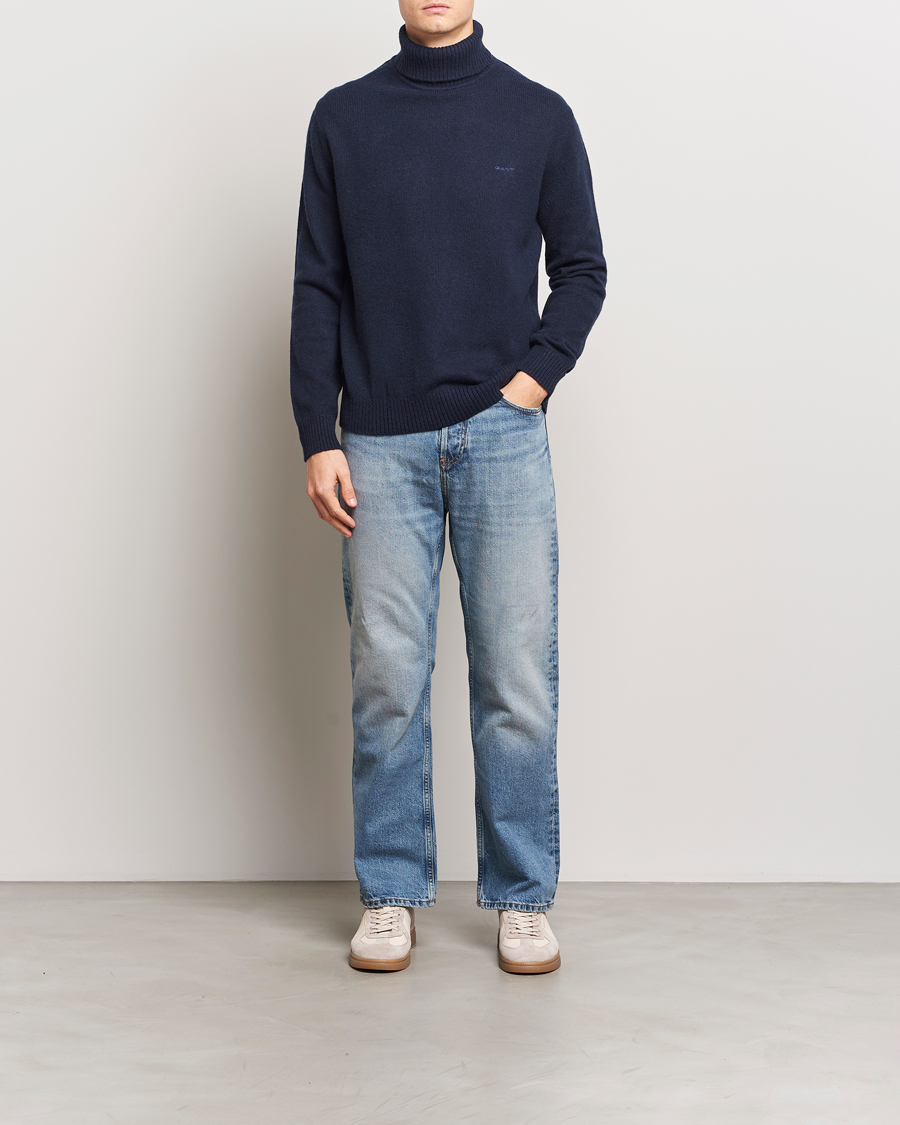 Herre | Gensere | GANT | Knitted Wool Turtleneck Evening Blue