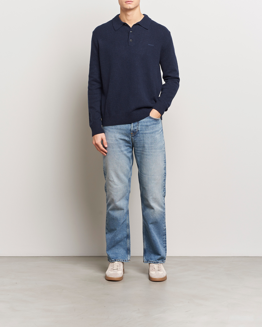 Herre | Gensere | GANT | Knitted Wool Polo Evening Blue