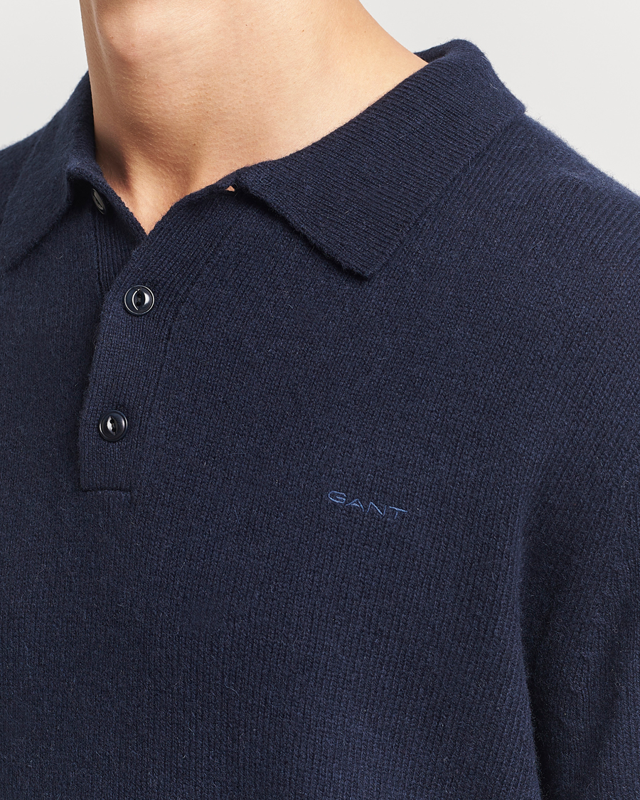 Herre | Gensere | GANT | Knitted Wool Polo Evening Blue