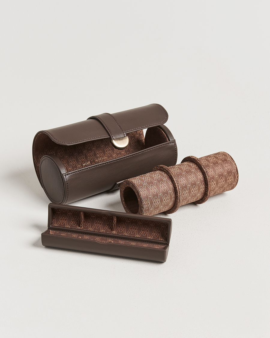 Herre | Klokke- og smykkeskrin | WOLF | Triple Watch Roll Earth Coffee