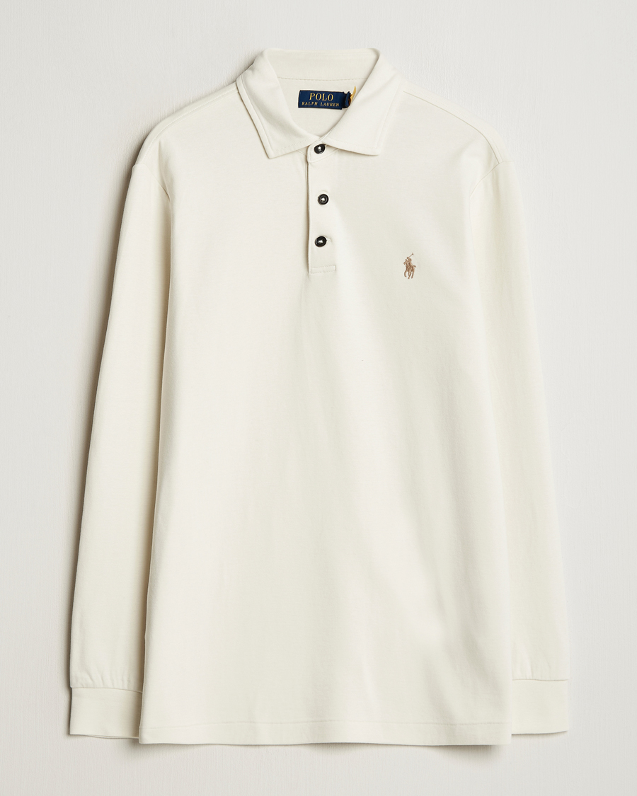 Herre | Pikéer | Polo Ralph Lauren | Double Knit Long Sleeve Polo Parchment Cream