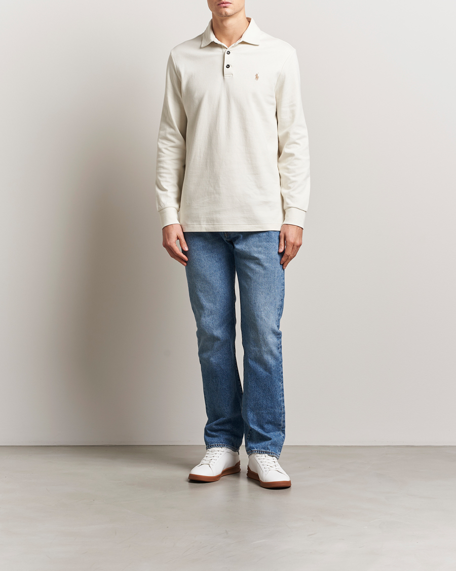 Herre | Pikéer | Polo Ralph Lauren | Double Knit Long Sleeve Polo Parchment Cream