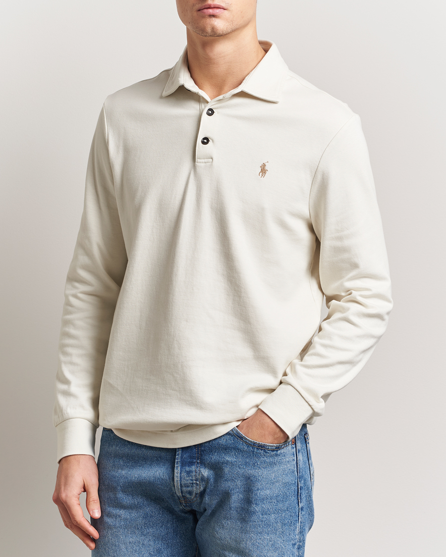 Herre | Pikéer | Polo Ralph Lauren | Double Knit Long Sleeve Polo Parchment Cream