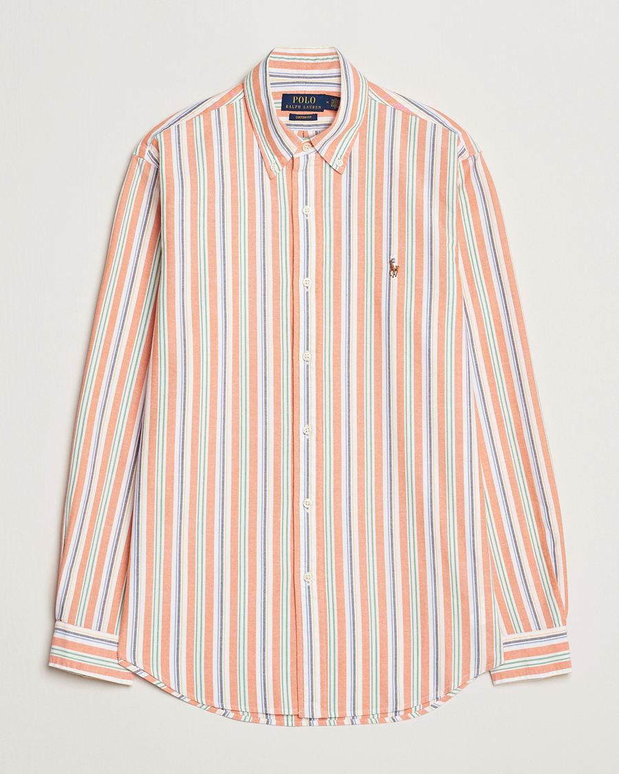 Herre | Skjorter | Polo Ralph Lauren | Custom Fit Striped Oxford Shirt Orange/White